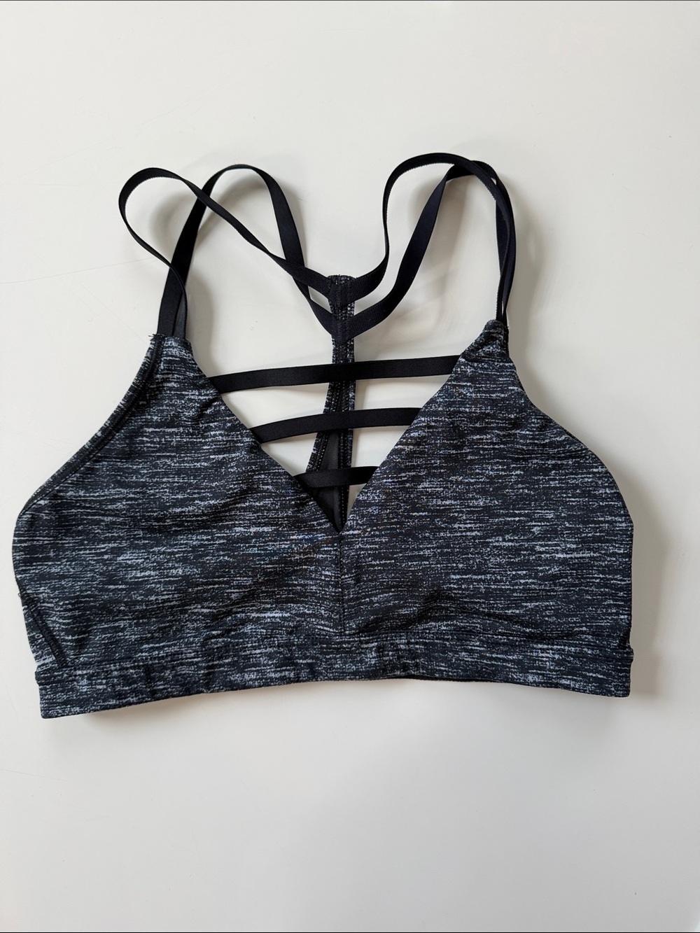 Space-Dyed Black Strappy Sports Bra